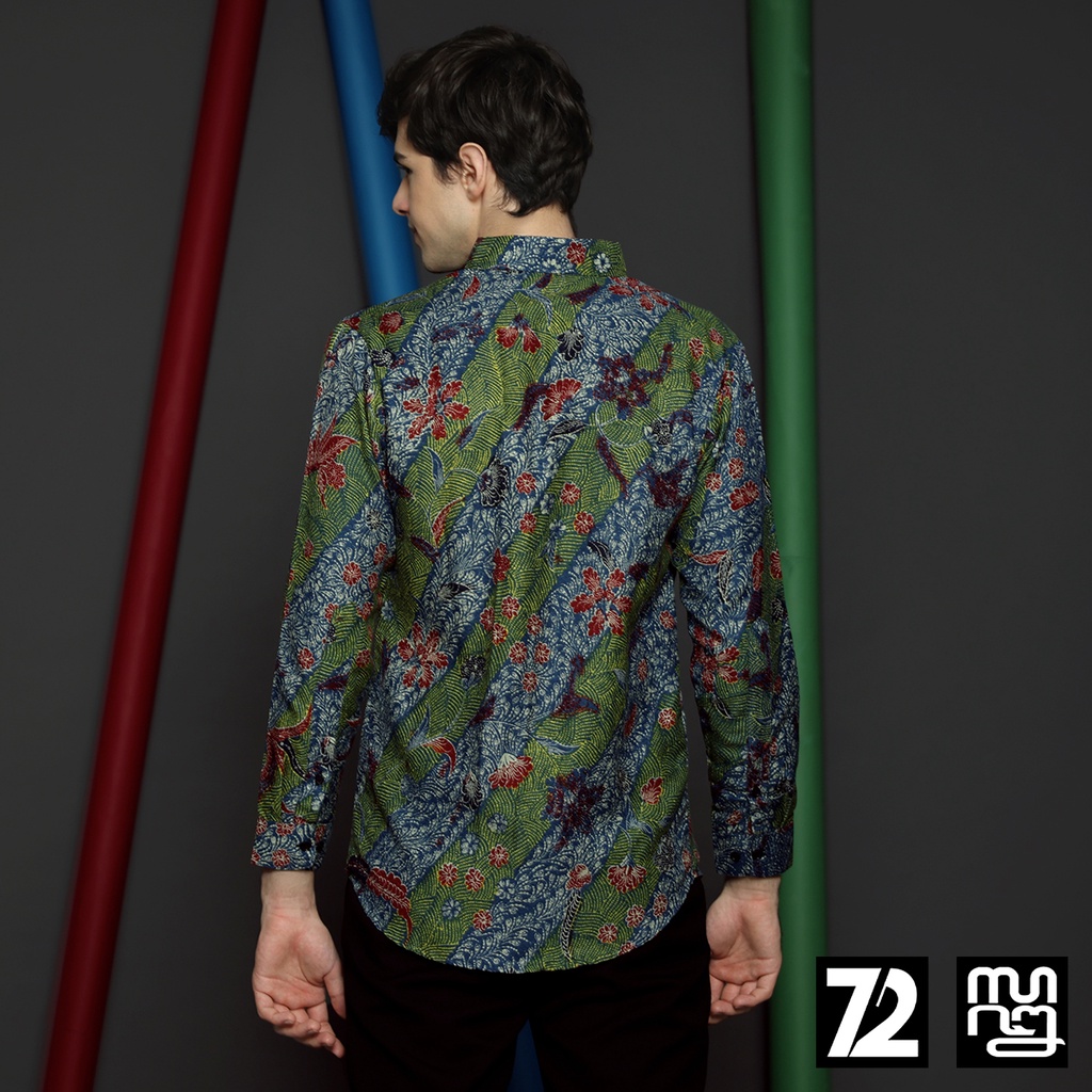 KEMEJA BATIK PRIA Dobby Lengan Panjang Slimfit Slim Fit Premium Warna Biru Hijau 723705 Cap 72 - Baju Kemeja Atasan Pakaian Setelan Batik Pria Cowok Laki Laki Remaja Keluarga Kantor Lengan Panjang Modern Slimfit Slim Fit Premium Kekinian