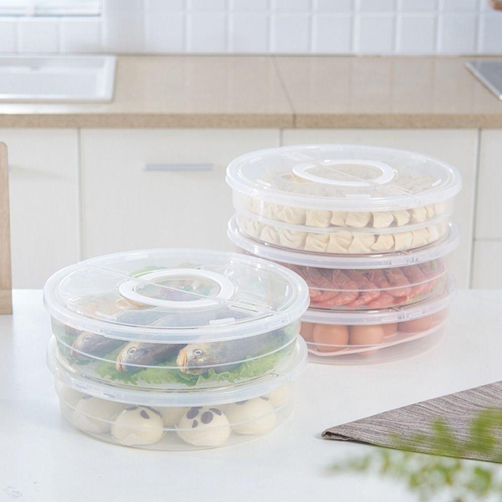 [Elegan] Wadah Makanan 1Pcs Tahan Lama Dengan Tutup Kedap Udara Pengawet Untuk Daging Pizza Dumplings Storage Tray