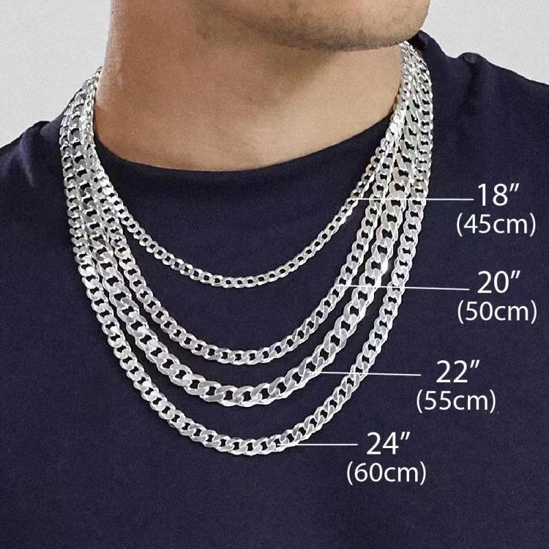 S925 Sterling Silver Kalung Sederhana Fashion Pria Rantai Samping Kuba Cambuk Rantai Liontin Rantai Tebal Fashion Kerah Rantai
