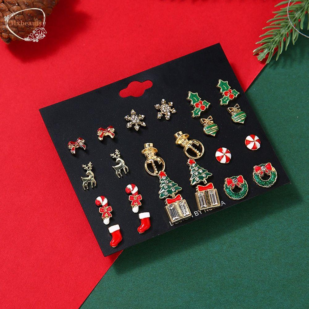 Mxbeauty Anting Natal Set Kepribadian Lucu Paduan Elk Gingerbread Man Pohon Natal Snowman C Shape Earrings Gaya Korea Earrings