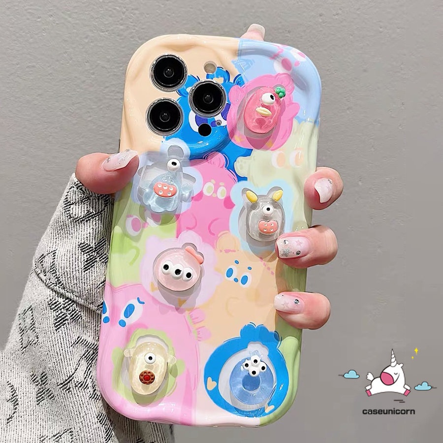 Diy Case Untuk Realme C53 C55 5 7i 5i 5s 6i 9i C25s C31 C12 C25 C35 C33 C21Y C11 C15 C20 C25Y C30 C17 C21 C3 C3 Boneka Kartun Kelinci Lucu Beruang Monster 3D Bergelombang Lengkung Tepi Soft Cover