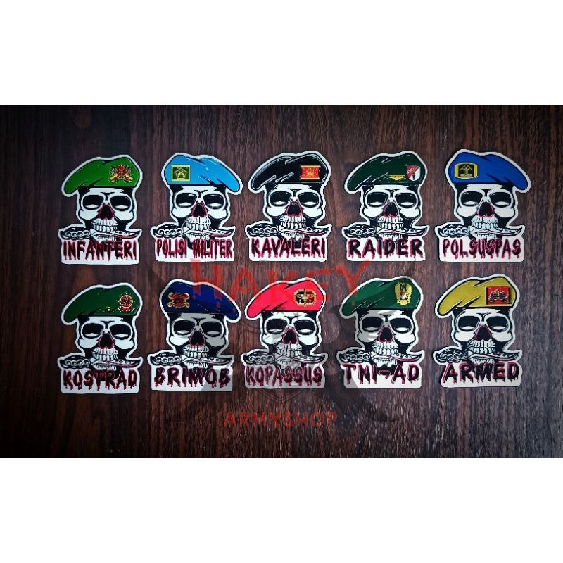 STIKER TENGKORAK EMBOS TIMBUL LOGO TNI-AD/KOPASUS/INFANTREI/RAIDER/KOSTRAD/PM/POLISI MILITER/ARMED/K