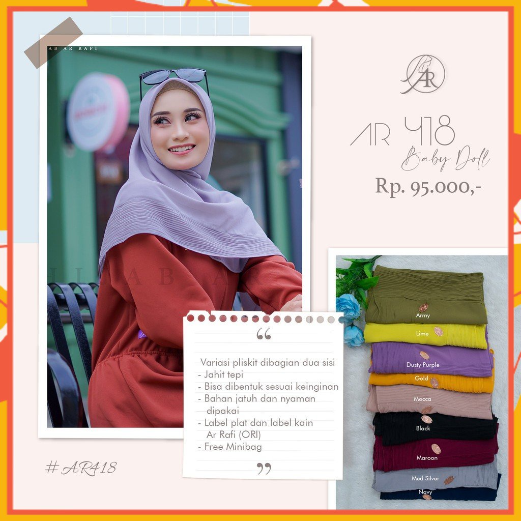 Kerudung Segi Empat Jumbo Premium Kerudung Jilbab Segiempat Jumbo AR 418  Hijab ArRafi Ori