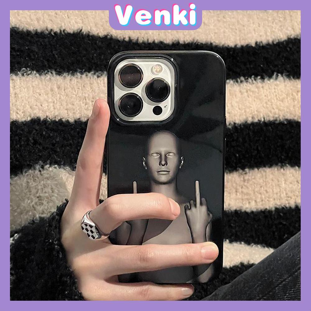 VENKI - Untuk iPhone 11 iPhone Case Hitam Glossy TPU Soft Case Shockproof Perlindungan Kamera Abstrak Lucu Gambar Kompatibel dengan iPhone 14 13 Pro max 12 Pro Max xr xs max 7 8Plus