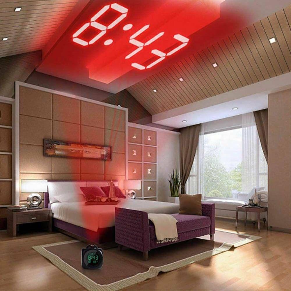 Jam Proyeksi Populer Lampu Malam Siaran Suara Digital Ceiling LCD Clock