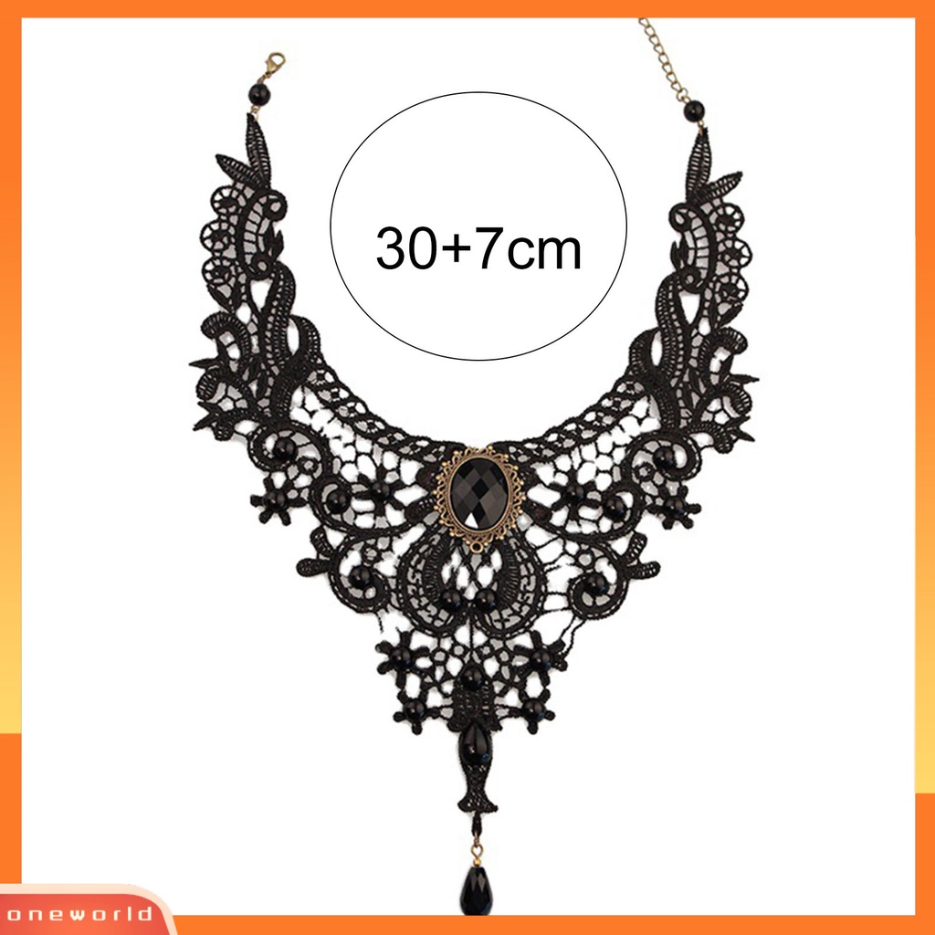 [ONE] Kalung Wanita Manik-Manik Renda Hitam Hollow Out Adjustable Choker Necklace Untuk Pesta