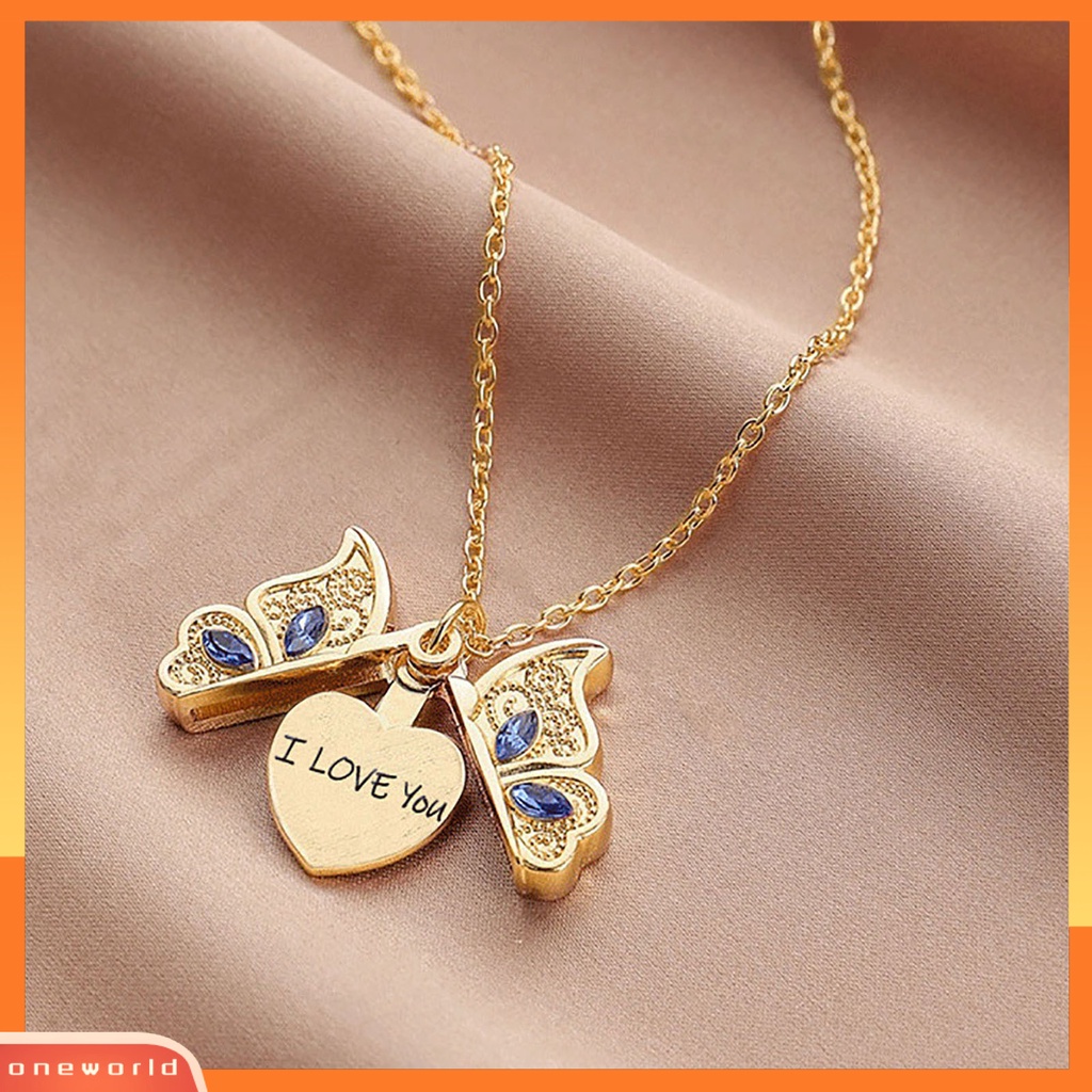 [ONE] Women Necklace Butterfly Open Heart Berlian Imitasi Wanita Liontin Untuk Hadiah