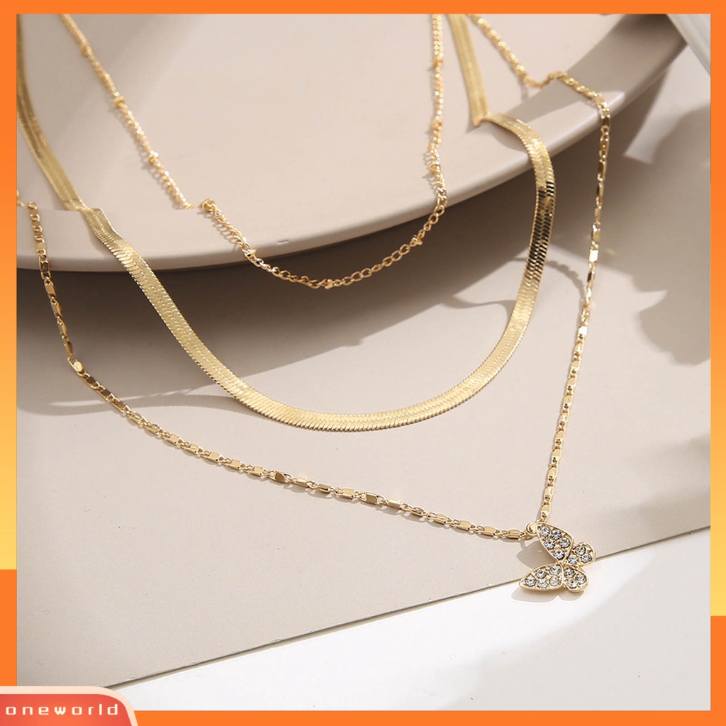 [ONE] Wanita Kalung Multi-Layer Busur Perhiasan Electroplating Bright Luster Kalung Perhiasan Hadiah