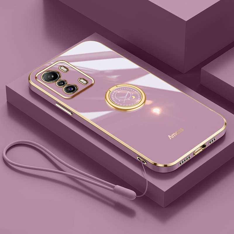 Andyh Casing Ponsel Silikon Ultra Tipis Untuk Infinix Zero 5G X6815 X6815B Deluxe Fall Protection Gold Band Dengan Jam Cincin Dan Lanyard Gratis