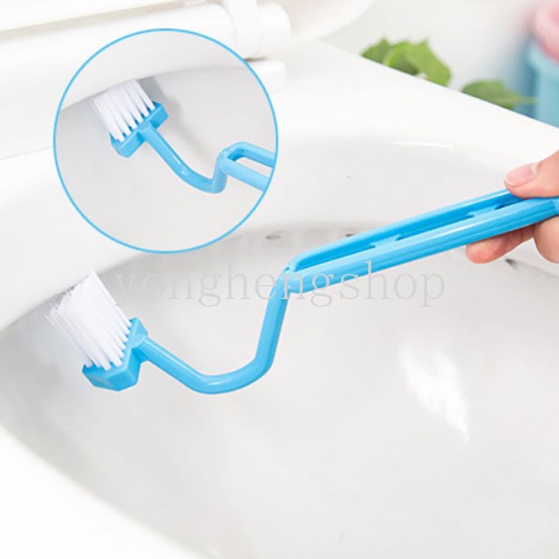 Kreatif Sikat Toilet Lengkung Berbentuk V Sikat Pembersih Gagang Panjang Multifungsi Sikat Berbulu Lembut Deep Cleaning Tool Corner Slot Gap Clearner