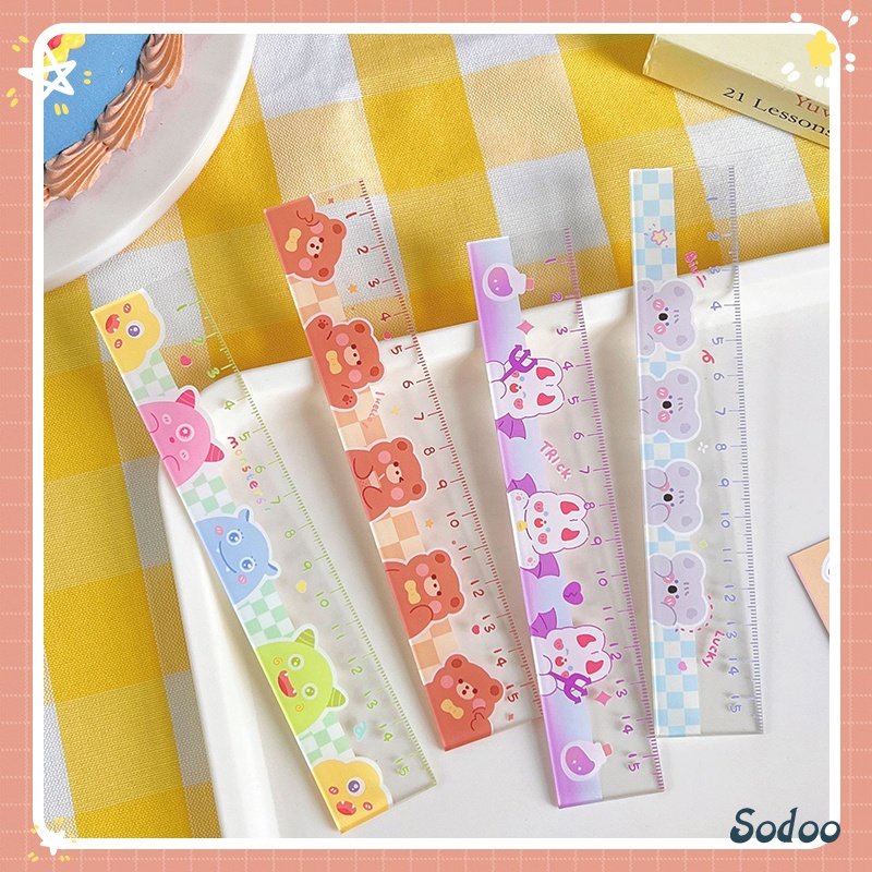 

15cm Bear Rabbit Ruler Multifungsi Diy Alat Gambar Siswa Kartun Penggaris Double - SO