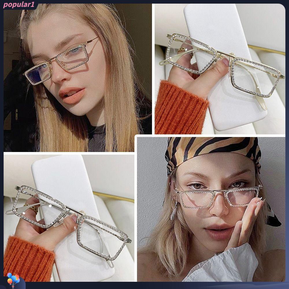 Populer Kacamata Wanita Berlian Imitasi Berbingkai Persegi Kacamata