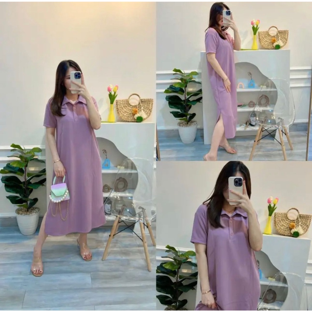 Rivana Daily Dress Lengan Pendek Korean Style Crinkle Airflow Midi Dress Kekinian Gamis Terbaru