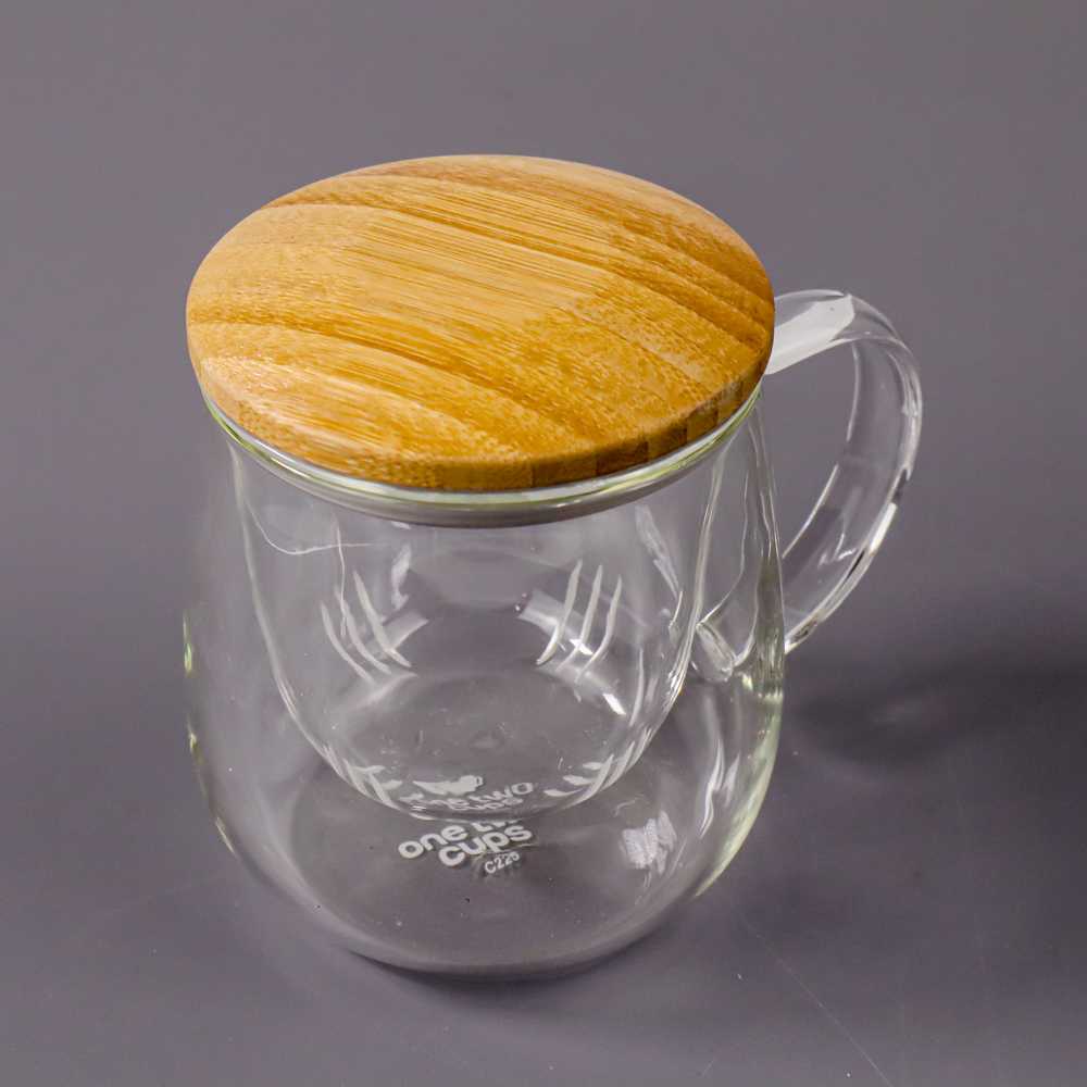 Gelas Filter Cangkir Teh Tea Cup Mug with Infuser Filter 420ml 320ml Tutup Kayu