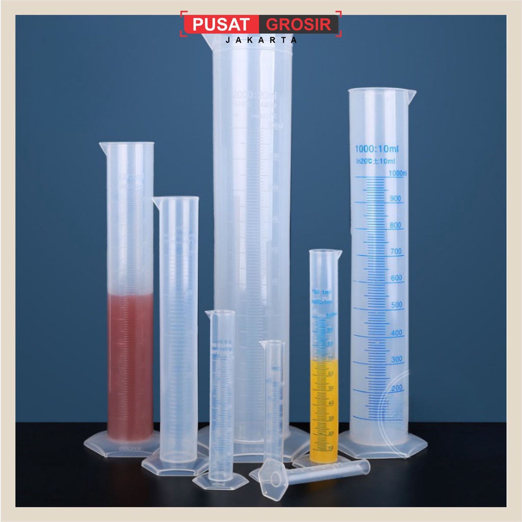 Foto S279 Gelas ukur Tabung Ukur Laboratorium Measuring Cylinder Bahan Plastik 10ml/25ml/50ml/100ml/250ml