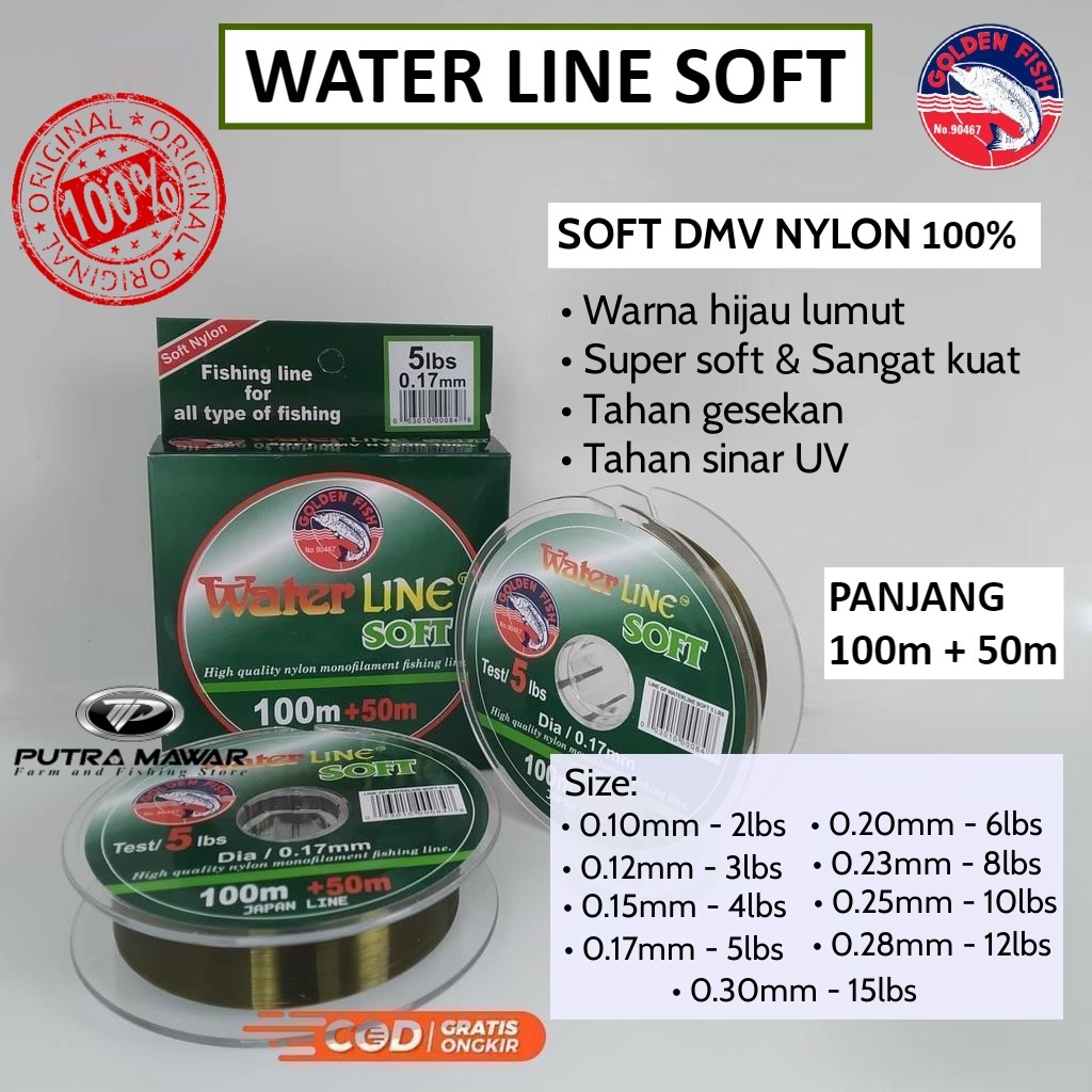 Senar Nylon Golden Fish Waterline Soft Original Panjang 150 Meter Warna Hijau Lumut - Benang Tali / 