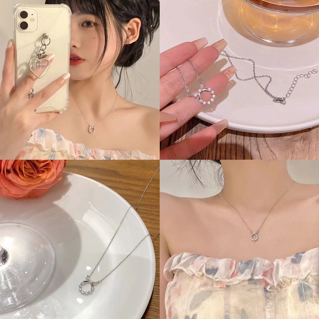 Kalung Wanita2023Ikatan Busur Lingkaran Lingkaran Liontin Kalung Perempuan Musim Panas Celar Claolings Rantai