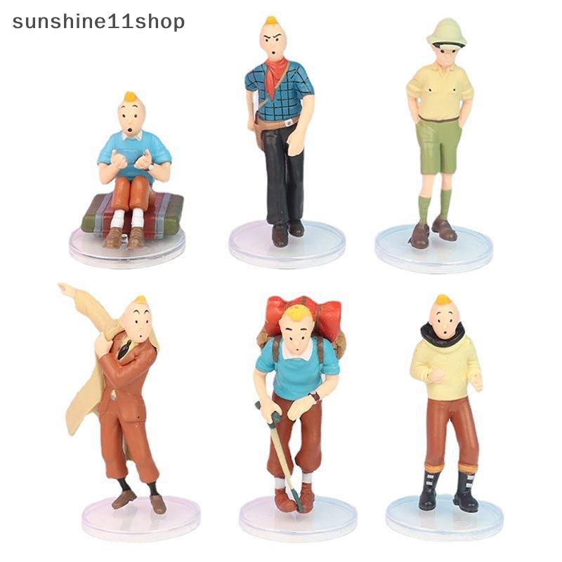 Sho 6pcs /Set 8cm Anime Kartun The Adventures Of Tin Action Figure Lucu Comic Tin Milou Dupont PVC Mainan Hadiah Untuk Anak N