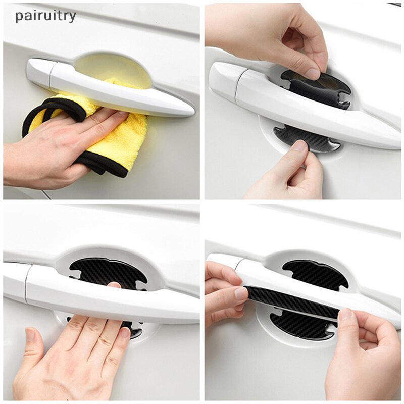 Prt 4PCS/8PCS Handle Pintu Mobil Mangkok Film Pelindung Anti Gores Stiker Serat Karbon Universal Car Auto Accessories PRT