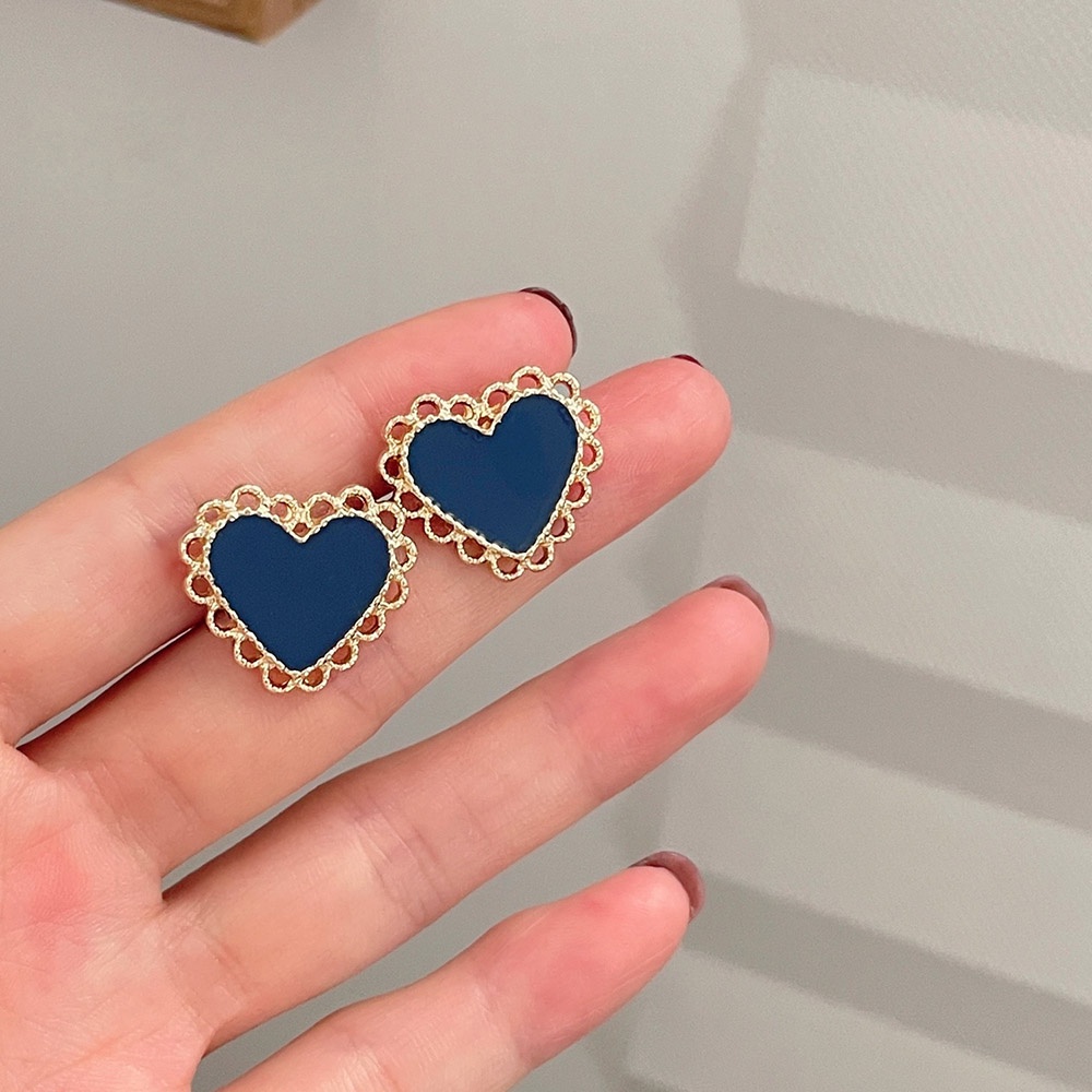 Tanpa Lubang Telinga Biru Merah Putih Geometris Jantung Klip On Anting Untuk Wanita Non Tindik Enamel Jewelry Earcuffs