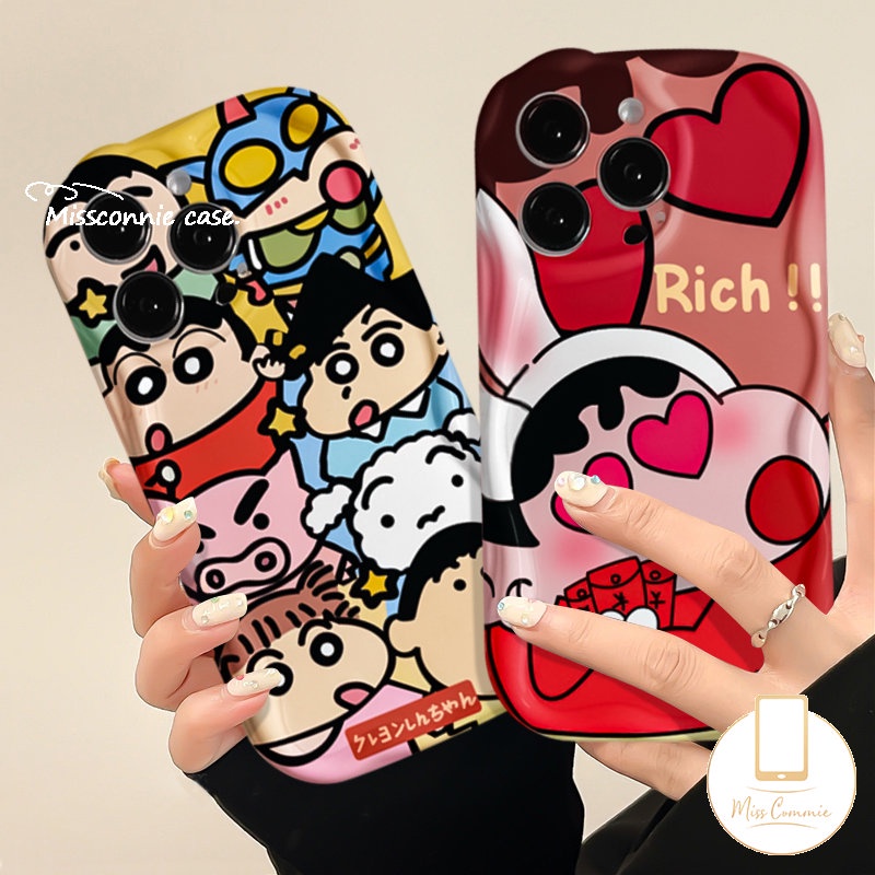 Untuk Realme C55 C35 C21Y C25 C25Y C33 C53 C30 5 7i 6 5i 5S C31 C17 C3 C15 C20 C20A C21 C11 C25s C12 C11 2021 3D Wavy Curved Edge Glossy Lucu Crayon Shin-chan Tpu Lembut Kartun Case