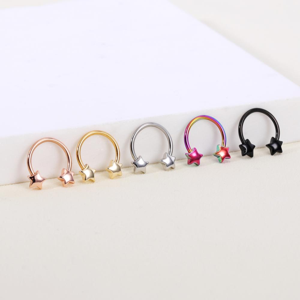1pc 16G Stainless Steel Kupu-Kupu Tapal Kuda Septum Cincin Bintang Bulan Hidung Tindik Daith Helix Tindik Tulang Rawan Anting-Anting
