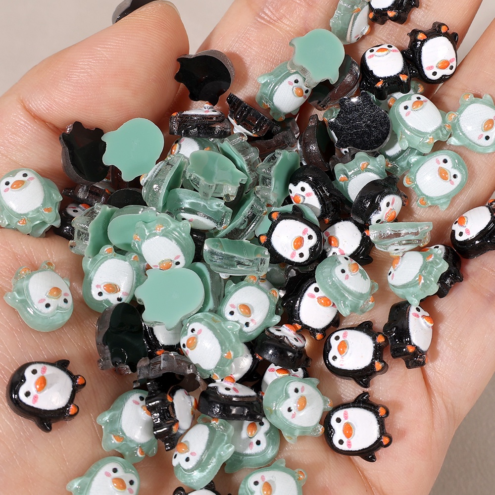 [Unggulan] 10 /50 Pcs /Bag Mini Biru Hitam Penguin Stereo Hiasan Kuku Kartun Dekorasi Kuku Resin Hewan Nail Art DIY Manicure Aksesoris Nail Drill Perhiasan Bagian