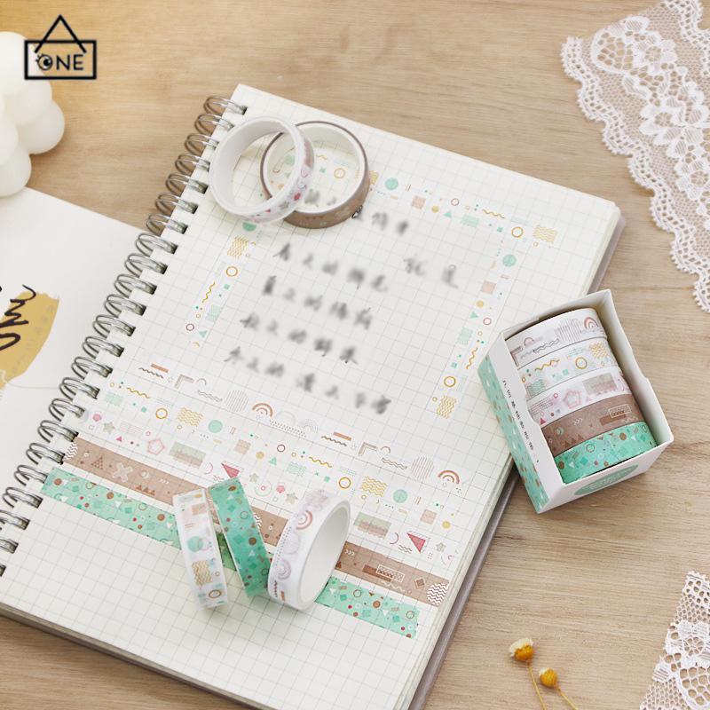 COD❤️Vintage Geometry Tape Diary DIY Bahan Dekoratif Sticker Student Sticker Stationery-A.one