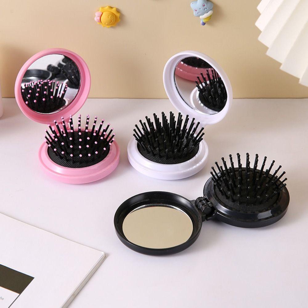 Needway Sisir Rambut Dengan Cermin Sisir Keriting Mini Anti-Statis Aksesoris Rambut Pijat Kulit Kepala Hairdressing Alat Styling Rambut Sisir Bantal Udara