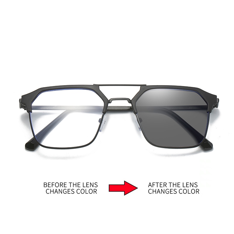 Kacamata Photochromic Kacamata Anti Radiasi Metal Blue Light Blocking Retro Lensa Datar Perempuan/Pria Bingkai Polos