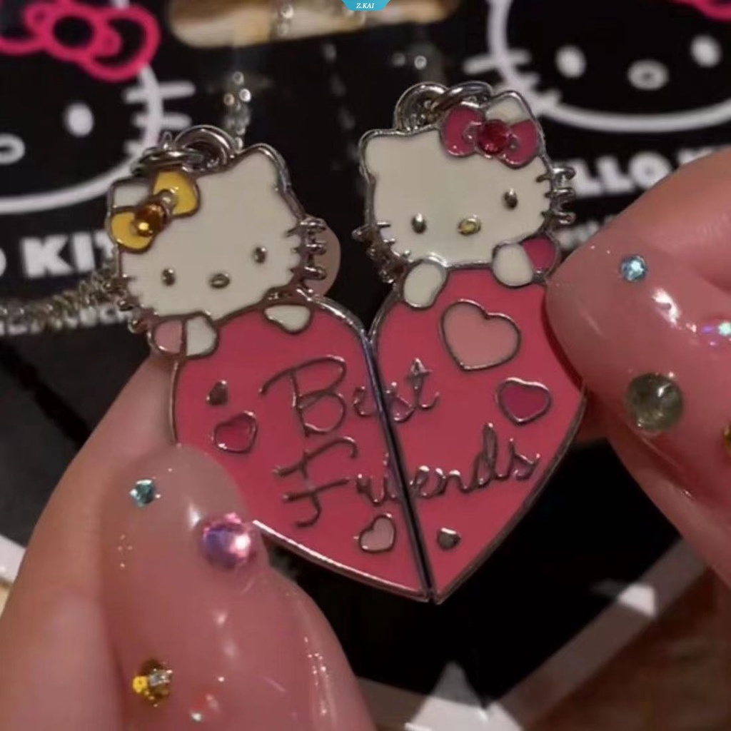 Sanrio Kawaii Kartun Anime Karakter Rose Pink Hellokittys Bagian Kiri Kanan Kalung Liontin in Sterling Silver Fashion Pesta Mewah Merancang Kalung Halus [ZK]