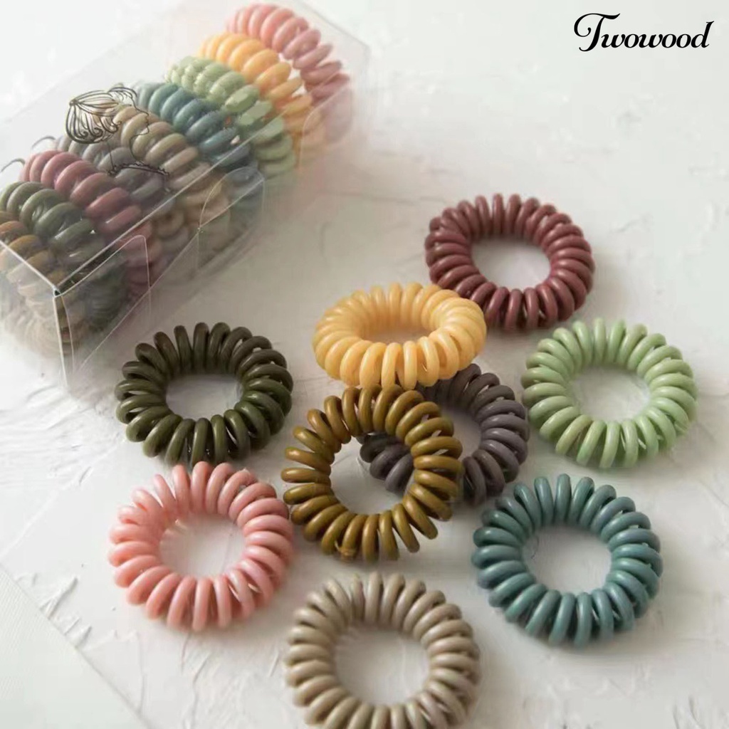 Twowood 9Pcs Warna Permen Anti Jatuh Ikat Rambut Ketat Karet Telepon Spiral Rambut Elastis Scrunchy Aksesoris Rambut