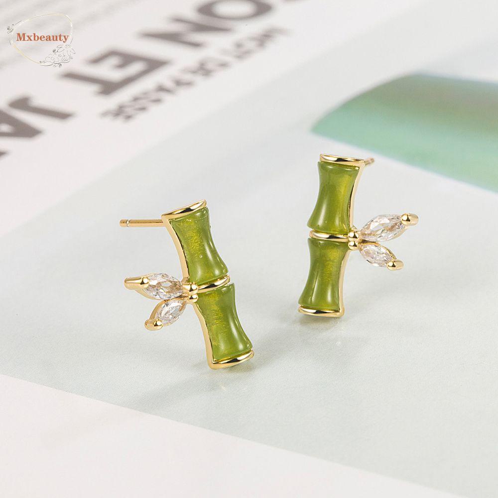 Mxbeauty Anting Asparagus Kuno Mini Peri Hetian Giok Retro Zirkon Vintage Anting Gaya Cina