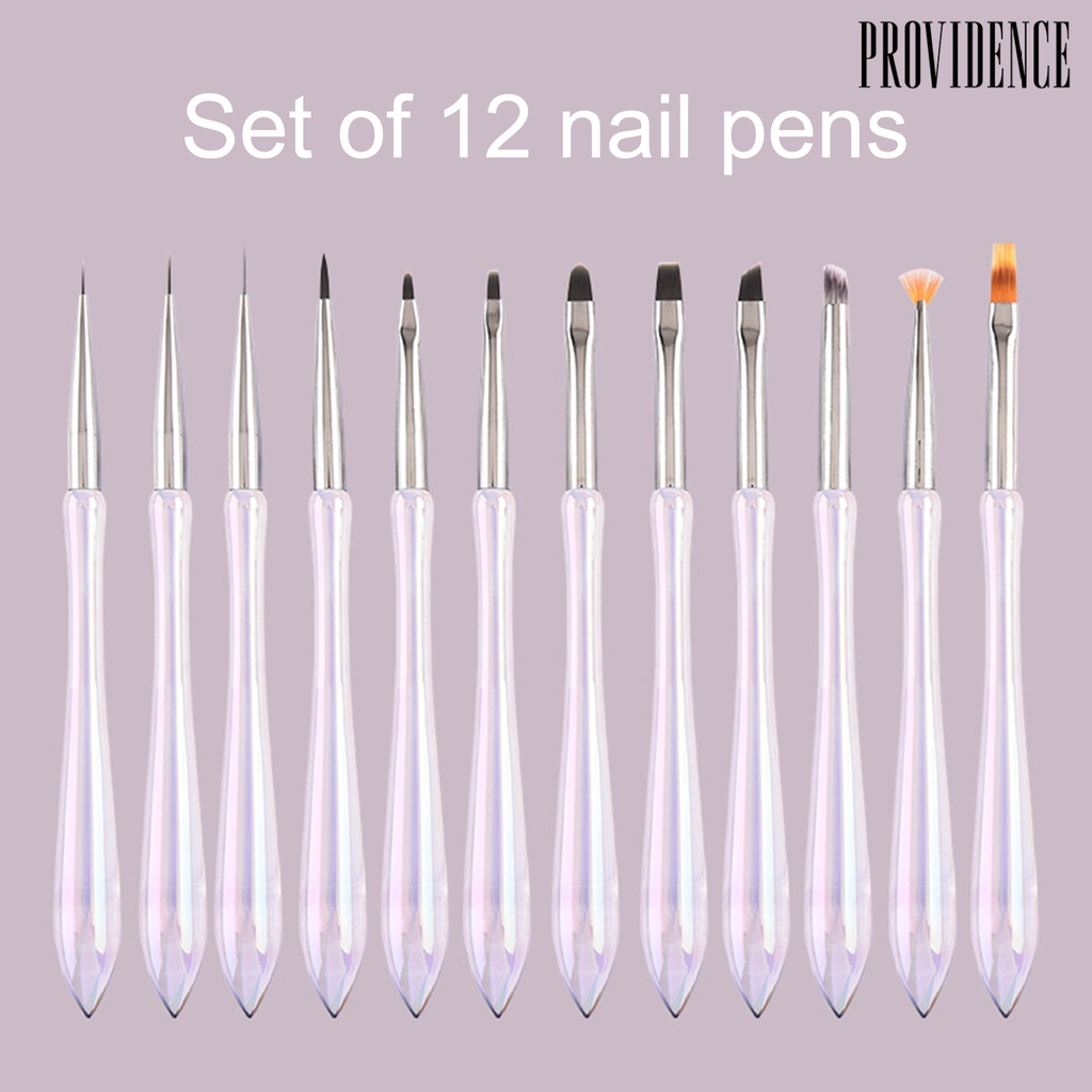 Providence 12Pcs/Set Nail Art Pen Fleksibel Bulu Nilon Non-Slip Desain Bunga Akrilik Garis Menggambar Pena DIY Profesional Kuku Gel Brush Manicure Alat Aksesoris Salon Kuku