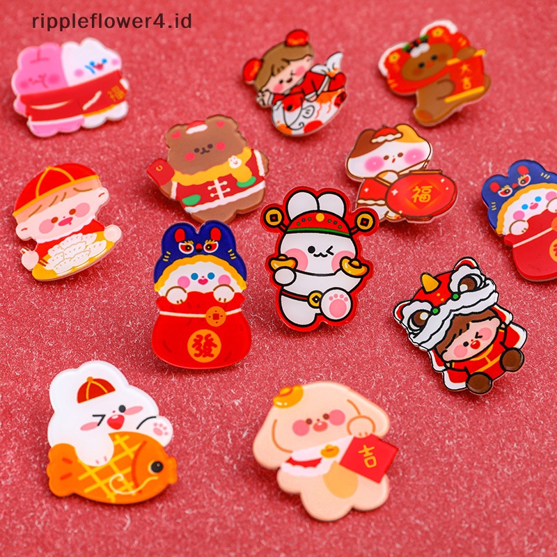 {rippleflower4.id} Kartun Lucu Kelinci Tahun Bros Kartun Manis Lencana Pensil-Tas Pin Lencana Ransel Pin Diy Pakaian Stiker Kartun Bros Gadis Hadiah Perhiasan Dekoratif~