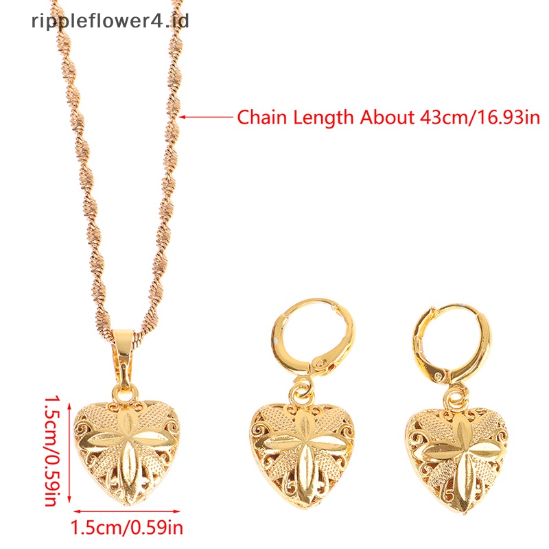 {rippleflower4.id} 1set Perhiasan Manik Emas Imitasi set Kalung &amp; Liontin Anting Warna Emas Rantai Wanita Hadiah Pernikahan Romantis~