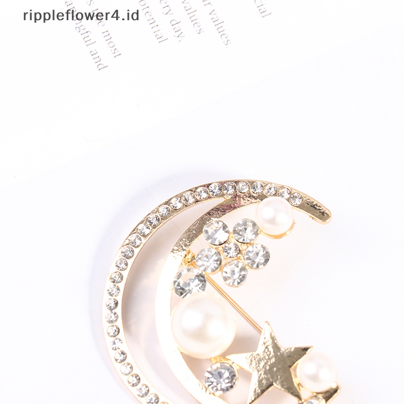 {rippleflower4.id} Bros Peal Bulan Bintang Untuk Wanita Baroque Trendy Elegan Brooch Pin Hadiah Pesta~