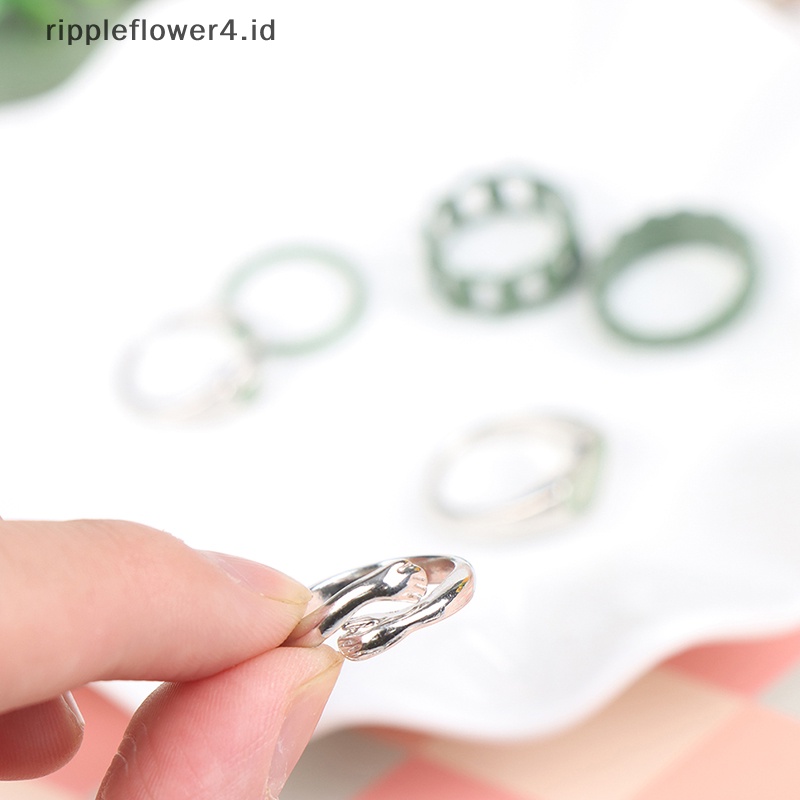 {rippleflower4.id} 6pcs Cincin Tangan Vintage Peluk Hijau Untuk Wanita INS Gaya Cinta Hati Cincin~