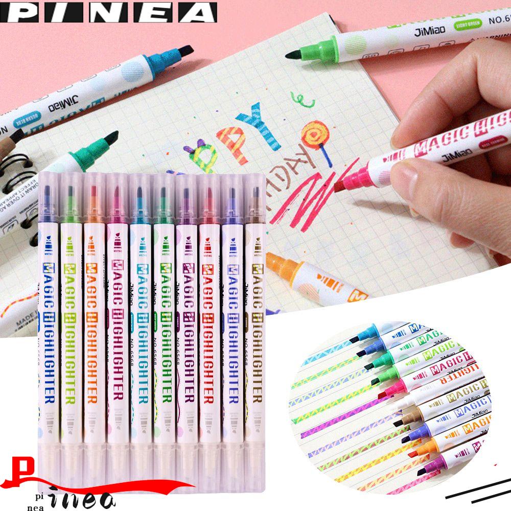 Nanas 10PCS /Set Penanda Neon Kantor Perlengkapan Sekolah Alat Gambar Kepala Ganda Ajaib