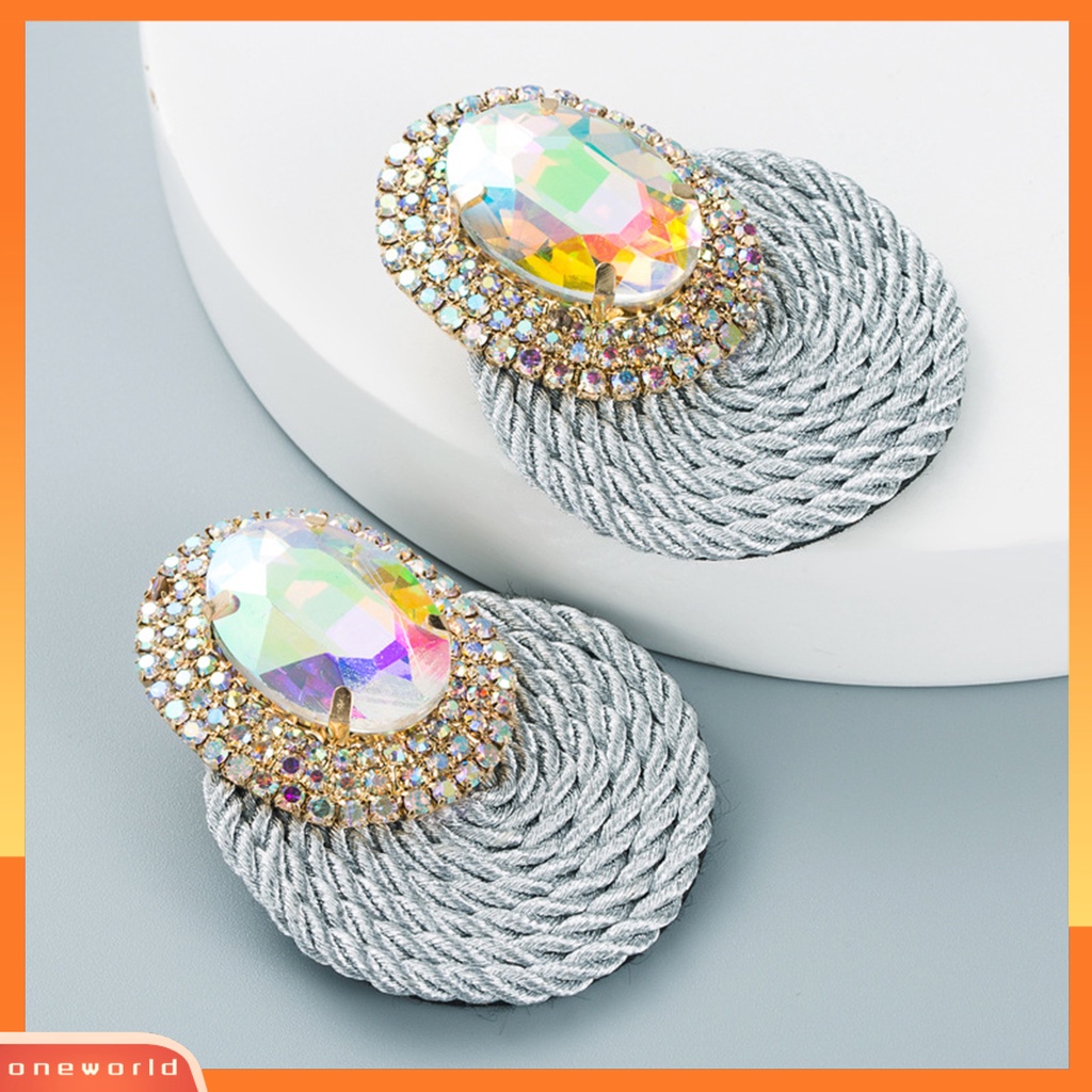 [WOD] 1pasang Anting Menjuntai Warna-Warni Berlian Imitasi Perhiasan Rajut Tangan Shiny Geometric Round Stud Earrings Untuk Pacaran