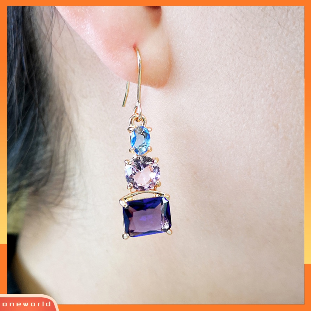 [WOD] 1pasang Anting Kait Warna-Warni Cubic Zirconia Wanita Semua Cocok Anting Drop Ringan Untuk Pernikahan