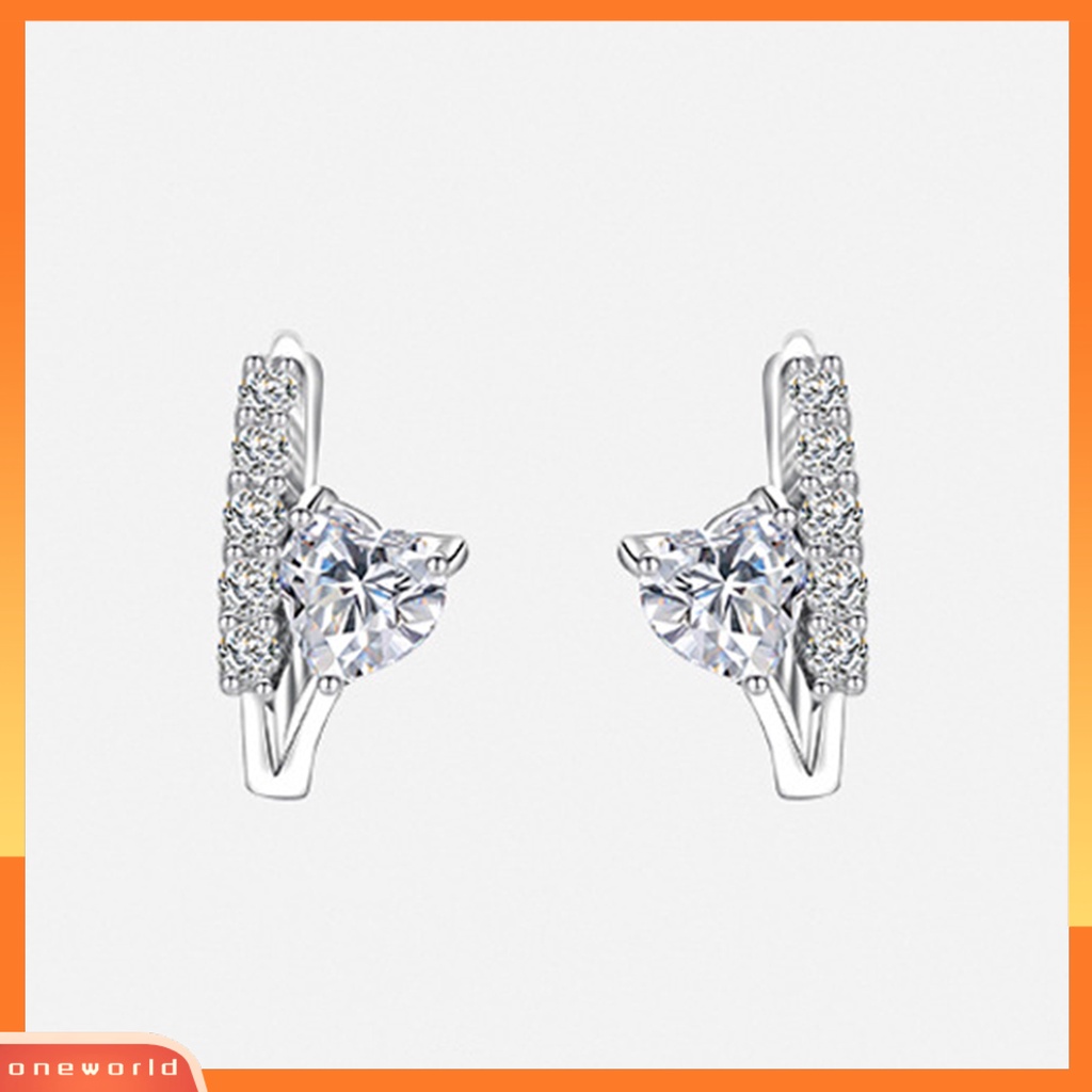 [WOD] 1pasang Anting Leverback Manis Kecil Mewah Bertatahkan Berbentuk Hati Cubic Zirconia Hoop Earrings Perhiasan Pesta