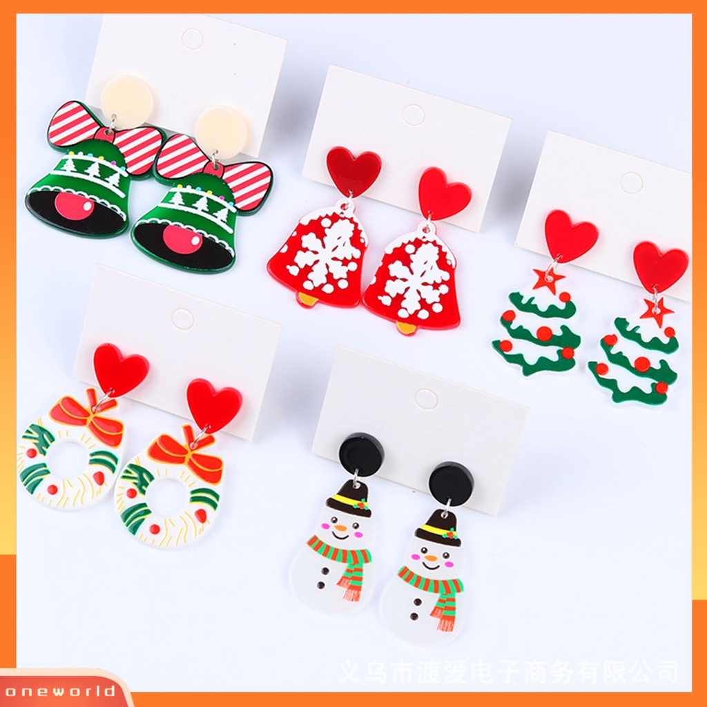 [WOD] 1pasang Anting Menjuntai Lonceng Natal Dress Up Wanita Warna Kontras Kartun Anting Menjuntai Untuk Xmas