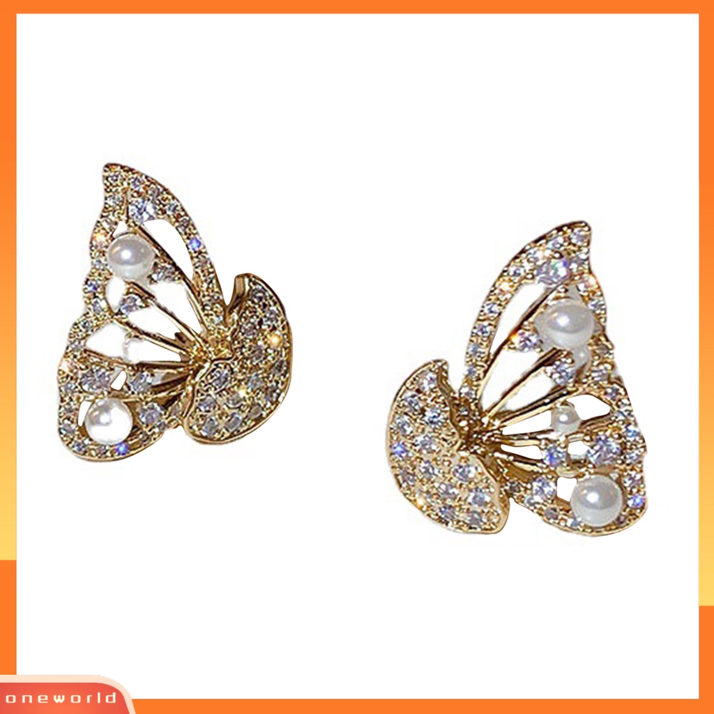 [WOD] 1pasang Anting Wanita Trendy Pengerjaan Halus Desain Geometri Pesona Kupu-Kupu Ear Studs Untuk Pesta