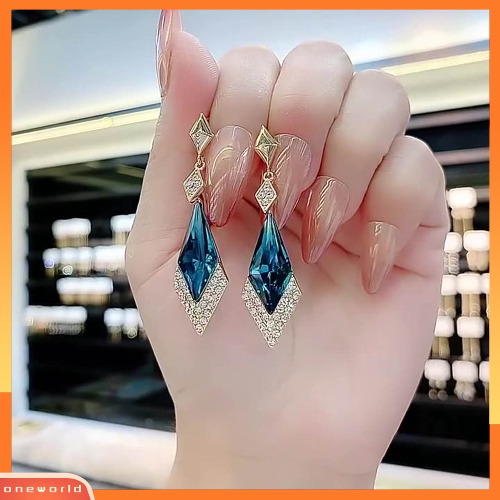 [WOD] 1pasang Anting Wanita Belah Ketupat Berlian Imitasi Kristal Imitasi Ringan Berkilau Menjuntai Earrings Untuk Perjamuan