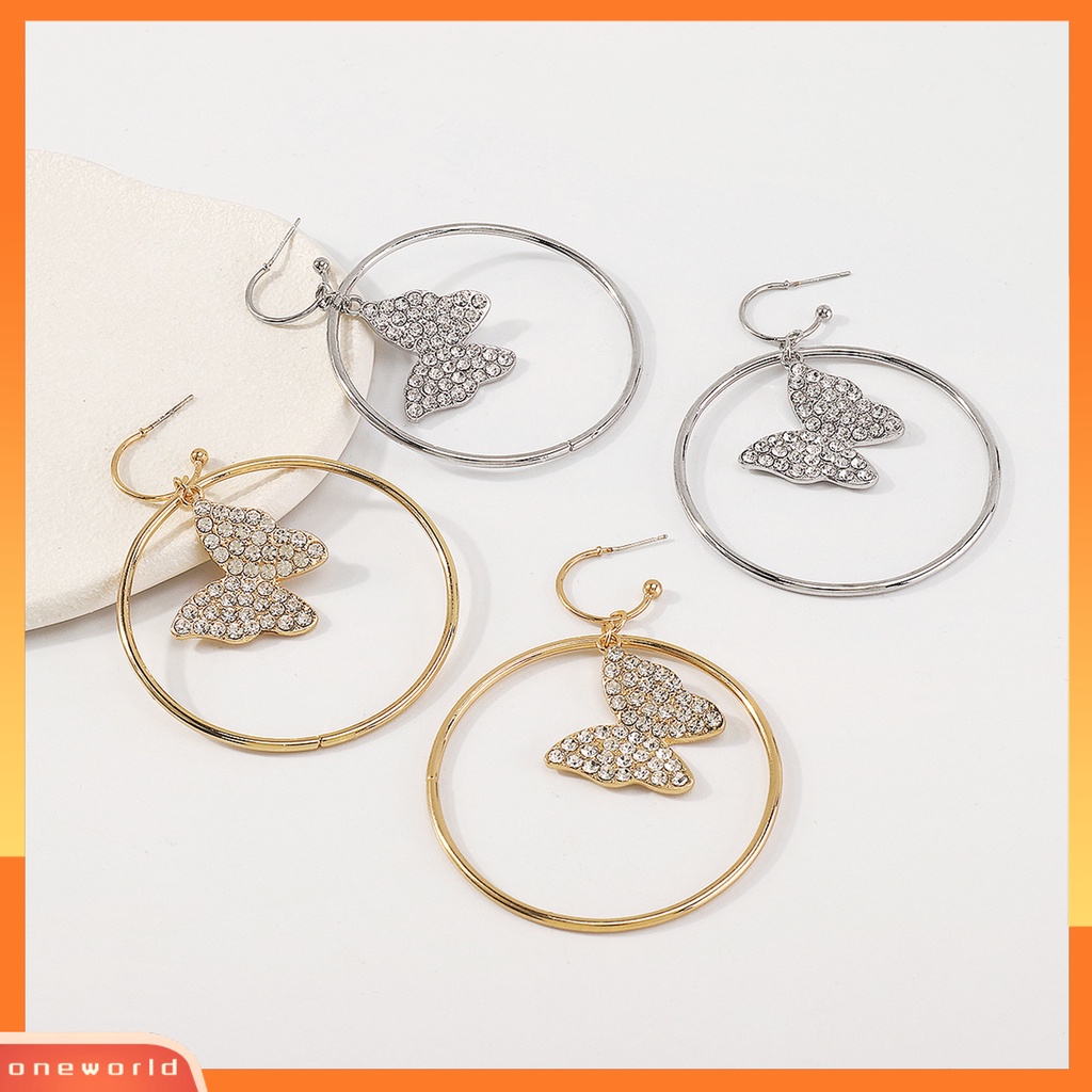 [WOD] 1pasang Anting Menjuntai Mengkilap Besar Berongga Geometris Berkilau Temperamen Hias Hadiah Wanita Berlian Imitasi Hias Kupu-Kupu Drop Earrings Perhiasan Untuk Perjamuan