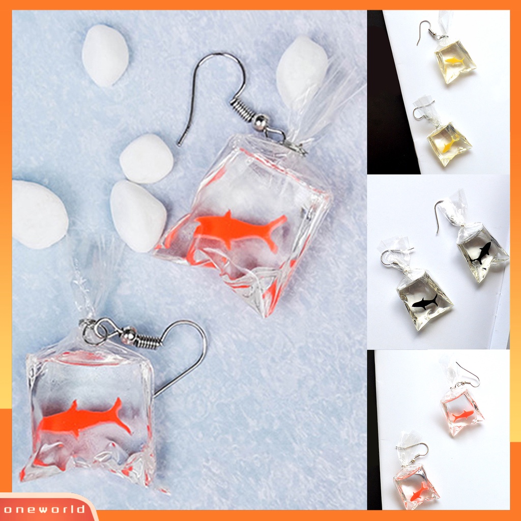 [WOD] 1pasang Tindik Hidup Resin Wanita Anting Ikan Mas Kantong Air Menjuntai Anting Perhiasan Aksesoris