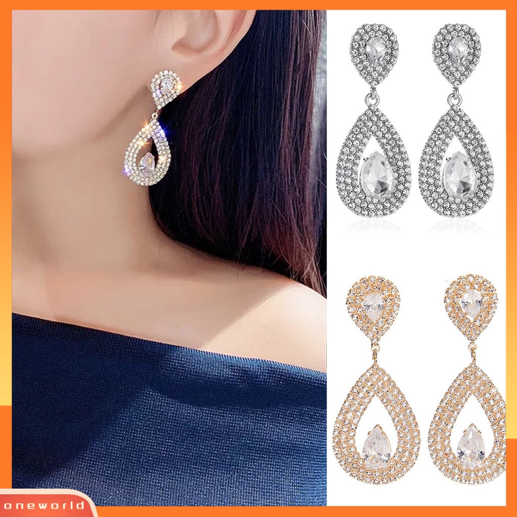 [WOD] 1pasang Anting Menjuntai Berlian Imitasi Mengkilap Hias Berlebihan Berkilau Geometris Hias Hadiah Wanita Tetesan Air Liontin Stud Earrings Perhiasan Untuk Perjamuan