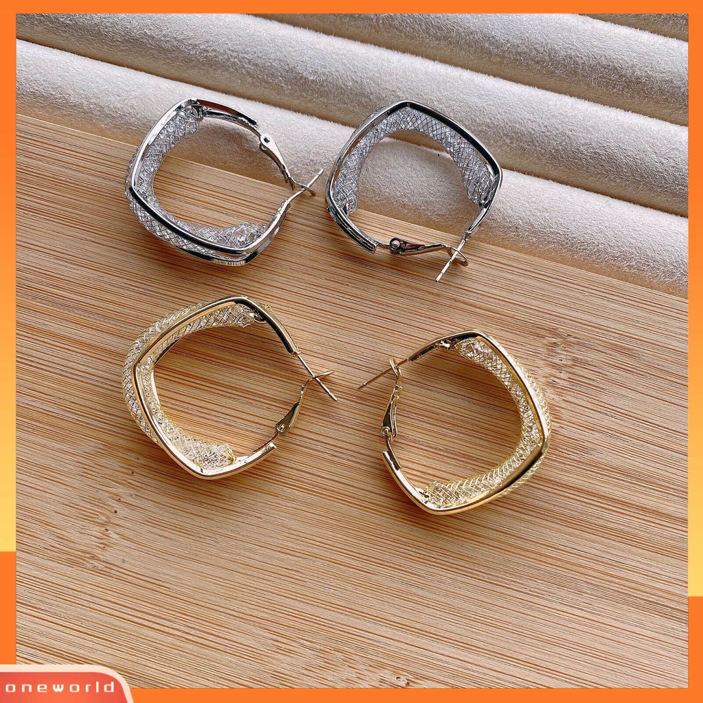 [WOD] 1pasang Anting Wanita Bersinar Berlian Imitasi Tidak Teratur Electroplating High Gloss Berdandan Geometris Temperamen Wanita Anting Hoop Untuk Perjamuan