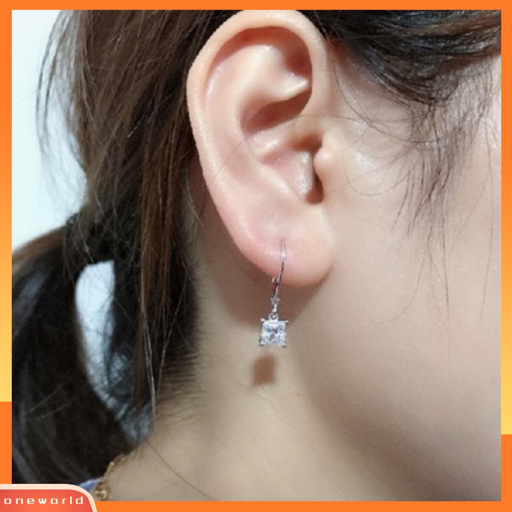 [WOD] Fashion Wanita Putri Potong Cubic Zirconia Menjuntai Leverback Earrings Perhiasan Hadiah